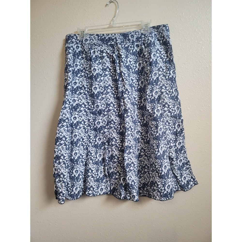 Liz Claiborne Women's Blue & White Floral Midi ‎ 100% Linen Skirt Size 10